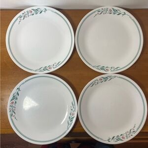 Corelle Rosemarie Dinner Plates 10-1/4 Tulip Pink Green Corning Vintage Set Of 4